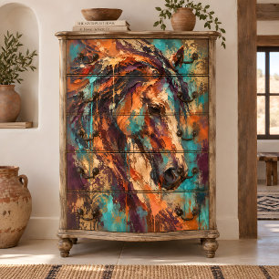 Papel De Seda Retrato de caballo abstracto turquesa naranja