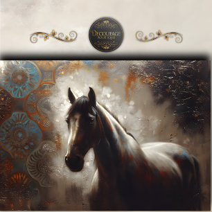 Papel De Seda Retrato de caballo oscuro abstracto decoupage