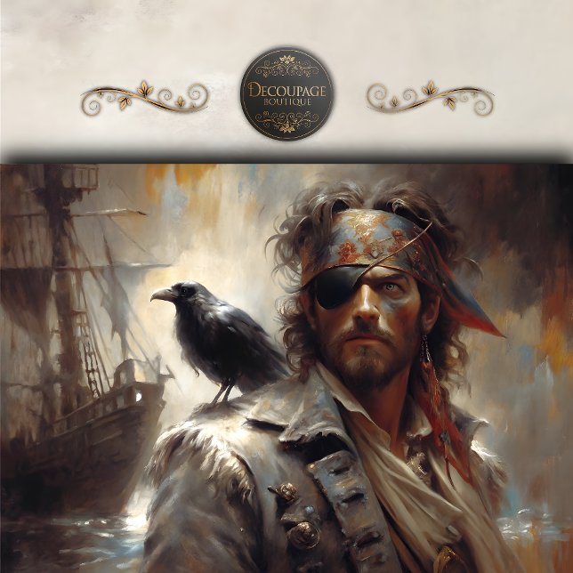 Papel De Seda Retrato de Capitán Pirata Cuervo Decoupage (Pirate Captain Raven Portrait Decoupage Tissue Paper)