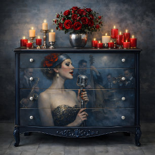 Papel De Seda Retrato de Club Nocturno de Cantante de Jazz Antig