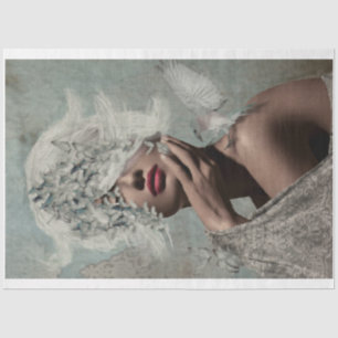 Papel De Seda Retrato de Corona de Alas Mariposas Mujer Pájaro