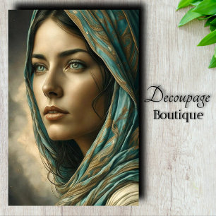 Papel De Seda Retrato de Decoupage Turquesa