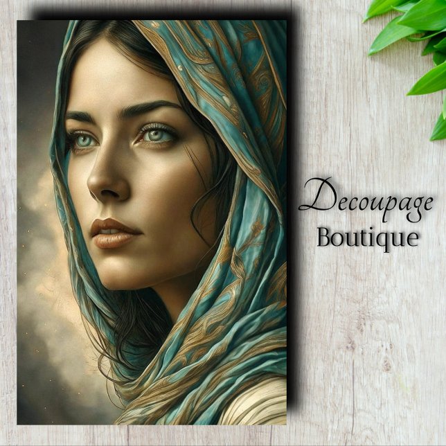 Papel De Seda Retrato de Decoupage Turquesa (Turquoise Portrait Decoupage Tissue Paper)