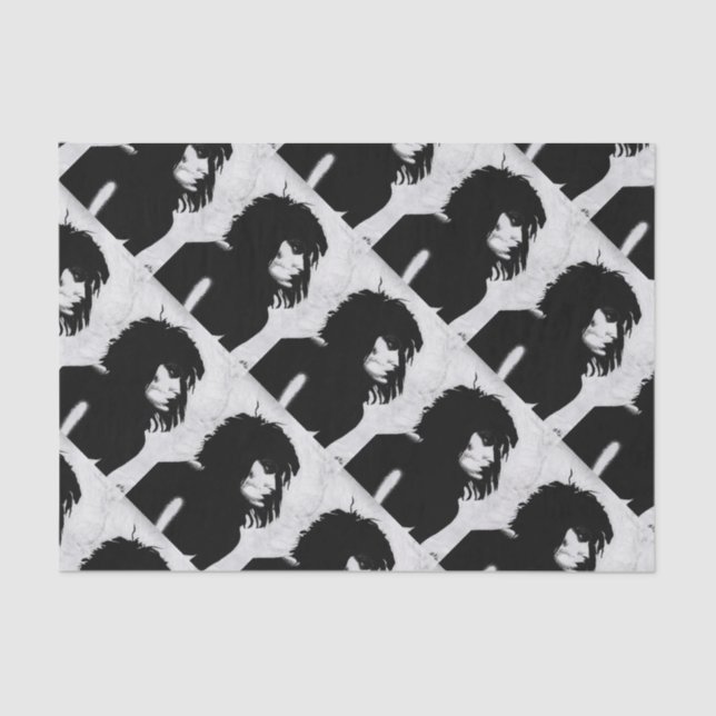 Papel De Seda Retrato de diosa gótico Arte original Blanco negro (Anverso)
