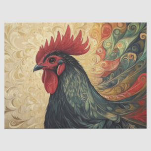 Papel De Seda Retrato de Gallo Ornamentado en Decoupage