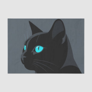 Papel De Seda Retrato de Gato Negro con Ojos Azules