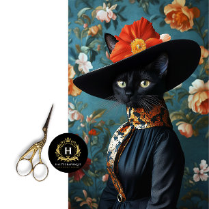 Papel De Seda Retrato de Gato Negro con Vestido y Sombrero Flora