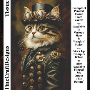 Papel De Seda Retrato de Gato Tabby Steampunk Real Decoupage DV2