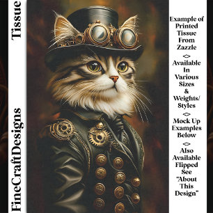 Papel De Seda Retrato de Gato Tabby Steampunk Real Decoupage DV2