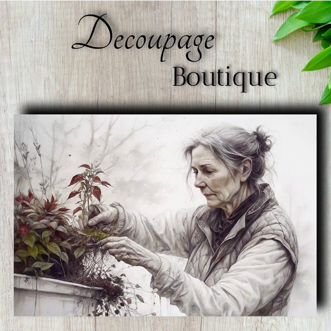 Papel De Seda Retrato de Jardinero Decoupage (Gardener Portrait Decoupage Tissue Paper)