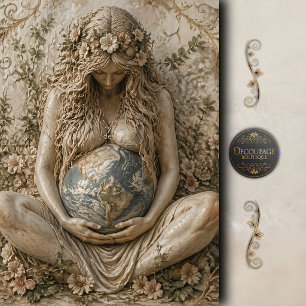 Papel De Seda Retrato de la Diosa Madre Tierra en Decoupage