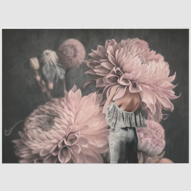 Papel De Seda Retrato de la parte trasera de una mujer con flora (Anverso)