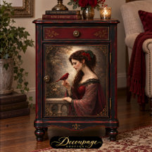 Retrato de la Señora Pájaro Carmesí Decoupage