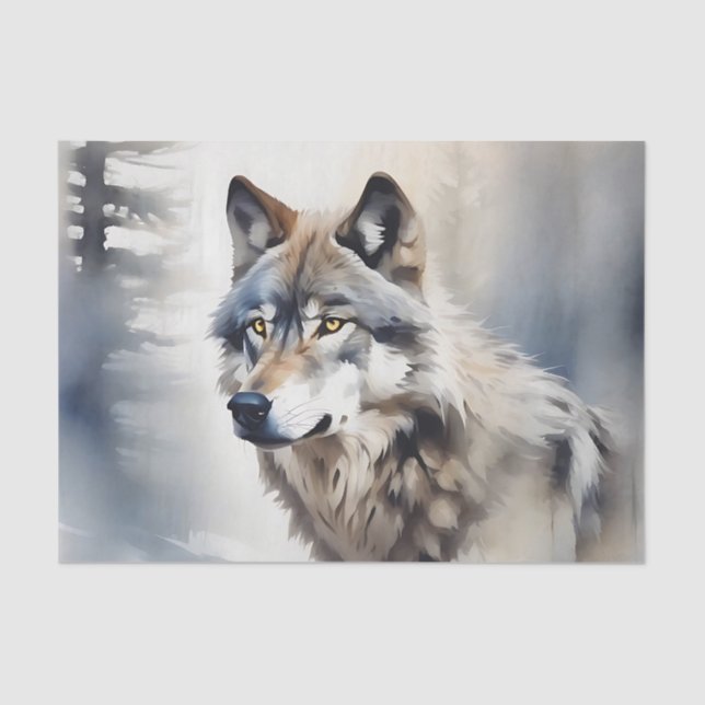 Papel De Seda Retrato de lobo en acuarela suave (Anverso)