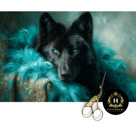Papel De Seda Retrato de Lobo Negro de Terciopelo Verde Azulado