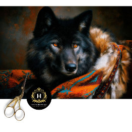 Papel De Seda Retrato de Lobo Negro Turquesa Ascuas