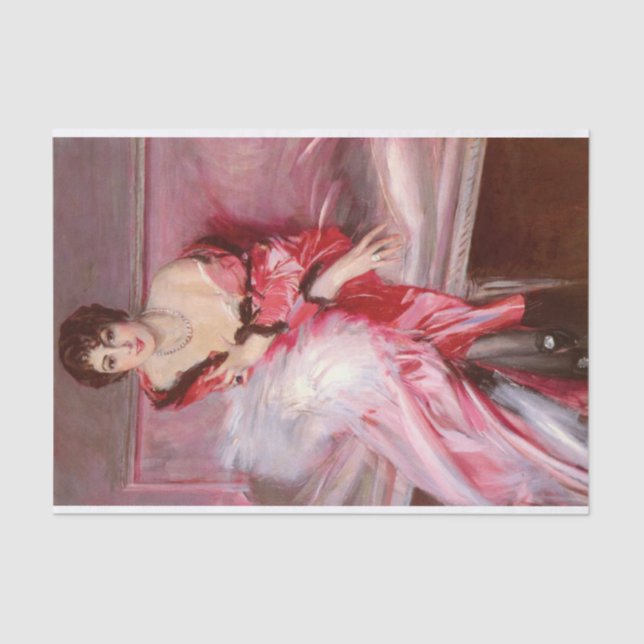 Papel De Seda Retrato de Madame Juillard en rojo por Boldini (Anverso)