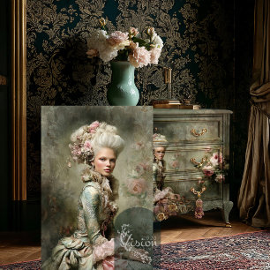 Papel De Seda Retrato de María Antonieta Rosas Rosadas Barrocas