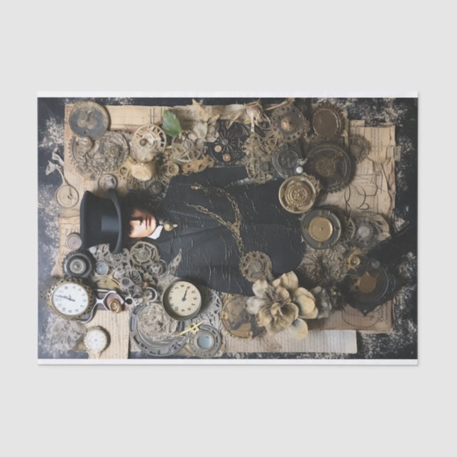 Papel De Seda Retrato de medios mixtos inspirado en Steampunk (Anverso)