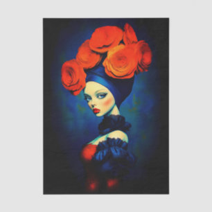 Papel De Seda Retrato de Moda Elegante, Rosas Rojas Decoupage FK