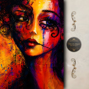 Papel De Seda Retrato de mujer abstracto vibrante en decoupage