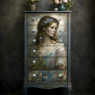 Papel De Seda Retrato de mujer floral romántico decoupage