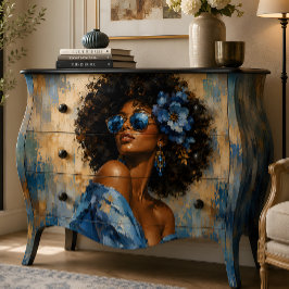 Papel De Seda Retrato de mujer glamour floral azul