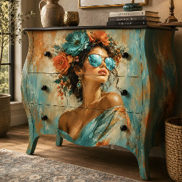Papel De Seda Retrato de mujer glamour floral turquesa
