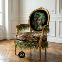 Retrato de mujer negra con muebles de decoupage gl