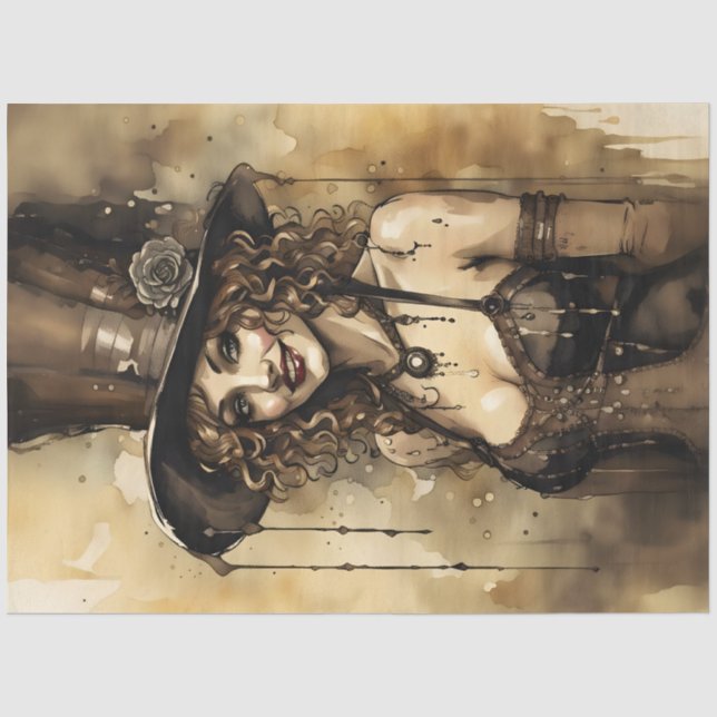 Papel De Seda Retrato de mujer Steampunk Decoupage | Victoriano (Anverso)