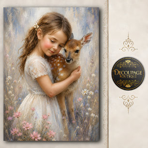 Papel De Seda Retrato de niña y cervatillo en decoupage
