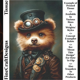 Papel De Seda Retrato de Oso Pardo Steampunk Mono Decoupage CL2