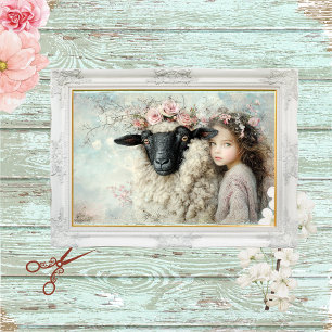 Papel De Seda Retrato de oveja y niña en decoupage - Diseño past