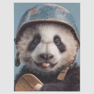 Papel De Seda Retrato de Panda Gigante con Casco Azul Vintage
