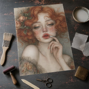 Papel De Seda Retrato de pelirroja rebelde Decoupage