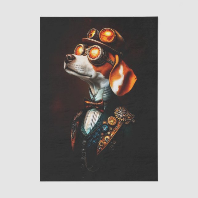 Papel De Seda Retrato de Perro Beagle Steampunk EM2L Decoupage (Anverso)
