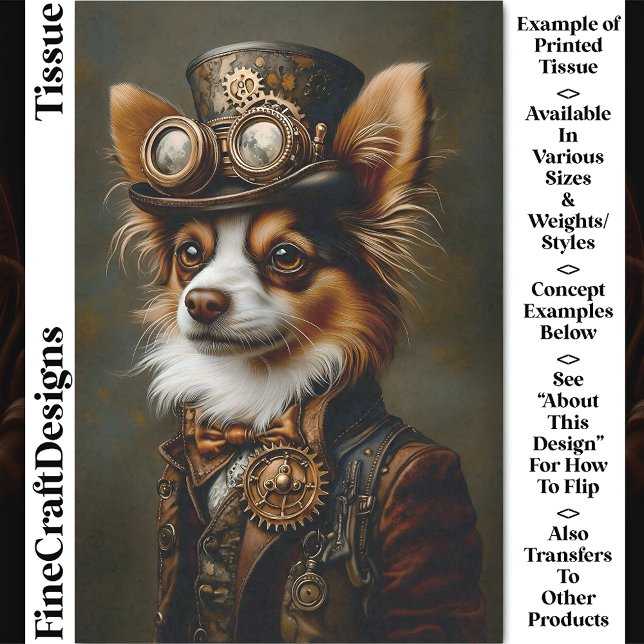 Papel De Seda Retrato de perro Papillon Steampunk lindo CQ1 Deco (Subido por el creador)