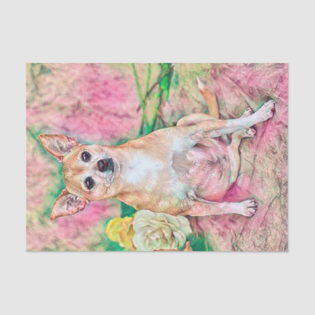 Papel De Seda Retrato de Perro Verde Rosa de Arte Chihuahua (Anverso)