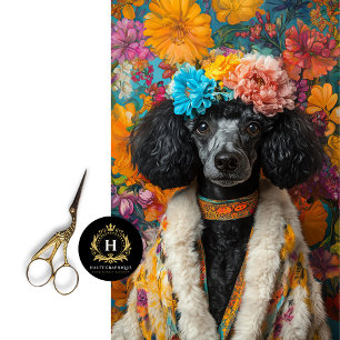 Papel De Seda Retrato de Poodle Francés Negro Colorido en Decoup