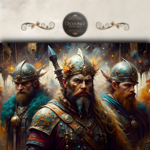 Papel De Seda Retrato de reyes guerreros vikingos en decoupage