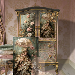 Papel De Seda Retrato de Romance de Rosa Rococó & Floral