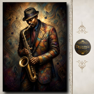 Papel De Seda Retrato de saxofonista de jazz Decoupage