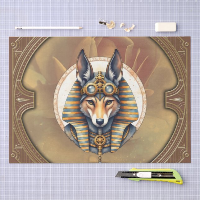 Papel De Seda Retrato de Steampunk Anubis Fox (Artesanía)
