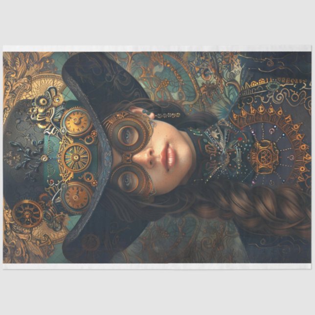 Papel De Seda Retrato de Steampunk victoriano Andrea Decoupage (Anverso)