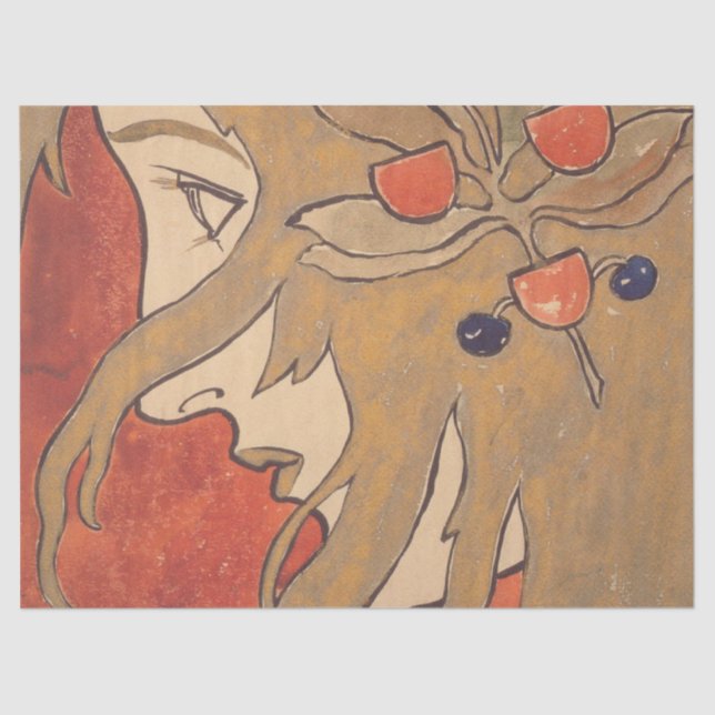 Papel De Seda Retrato de un Chica en rojo (por Koloman Moser) (Anverso)