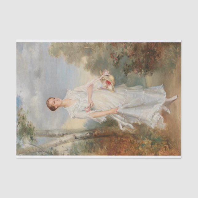 Papel De Seda Retrato de una joven con una canasta de flores (Anverso)