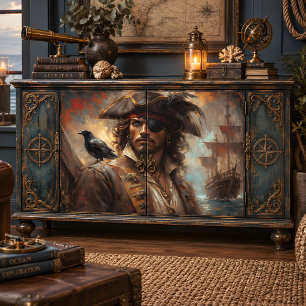 Papel De Seda Retrato del Capitán Pirata Decoupage