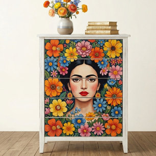 Papel De Seda Retrato Floral Colorido Arte Popular Mujer TMF26