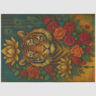 Papel De Seda Retrato Floral de Tigre – Decoupage de Animal Botá