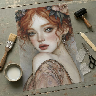Papel De Seda Retrato Floral Decoupage de Pelirroja Vintage